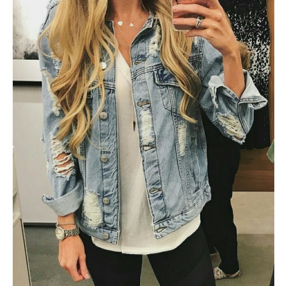 Women's distress denim jacket. - Picture 7 of 8